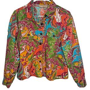 VTG Carrie Allen Paisley Beaded‎ Sequin Denim Jacket Womens Medium  Cotton Boho